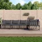 5 Piece Garden Lounge Set with Cushions Anthracite Poly Rattan