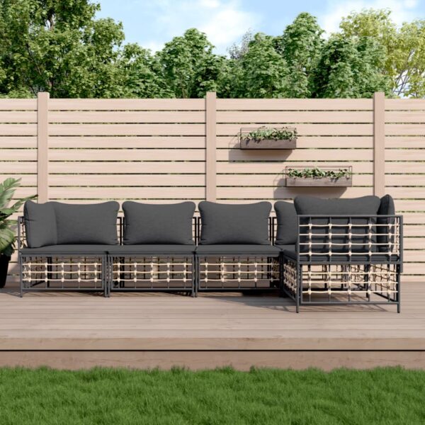 5 Piece Garden Lounge Set with Cushions Anthracite Poly Rattan