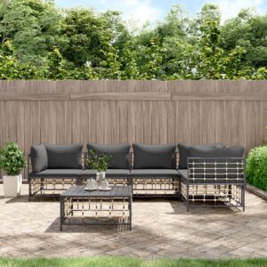 6 Piece Garden Lounge Set with Cushions Anthracite Poly Rattan