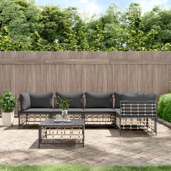 6 Piece Garden Lounge Set with Cushions Anthracite Poly Rattan