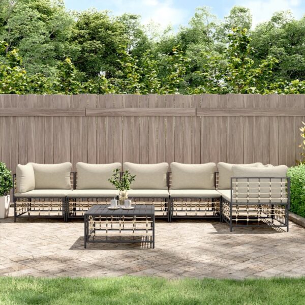 7 Piece Garden Lounge Set with Cushions Anthracite Poly Rattan