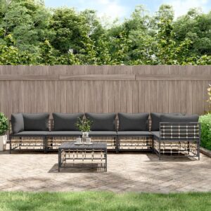 7 Piece Garden Lounge Set with Cushions Anthracite Poly Rattan