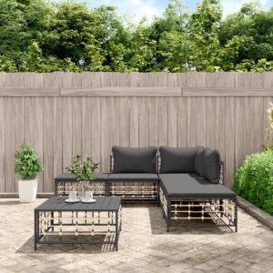 6 Piece Garden Lounge Set with Cushions Anthracite Poly Rattan