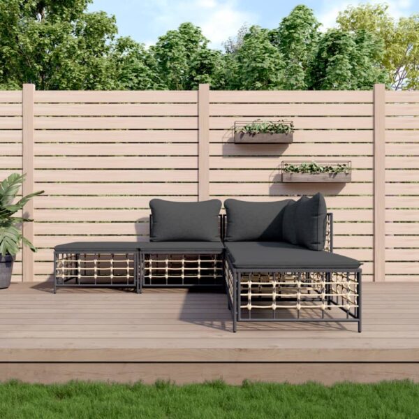 5 Piece Garden Lounge Set with Cushions Anthracite Poly Rattan