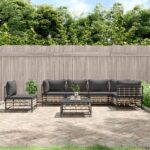 7 Piece Garden Lounge Set with Cushions Anthracite Poly Rattan