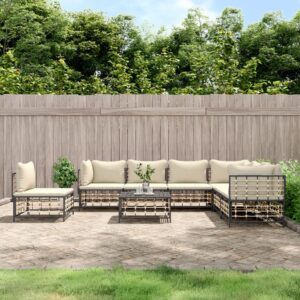 8 Piece Garden Lounge Set with Cushions Anthracite Poly Rattan