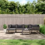 7 Piece Garden Lounge Set with Cushions Anthracite Poly Rattan