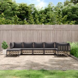 7 Piece Garden Lounge Set with Cushions Anthracite Poly Rattan