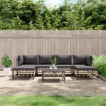 7 Piece Garden Lounge Set with Cushions Anthracite Poly Rattan