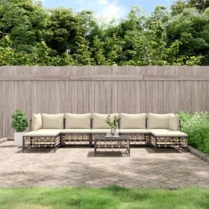 8 Piece Garden Lounge Set with Cushions Anthracite Poly Rattan