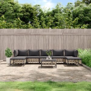 8 Piece Garden Lounge Set with Cushions Anthracite Poly Rattan