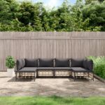 6 Piece Garden Lounge Set with Cushions Anthracite Poly Rattan