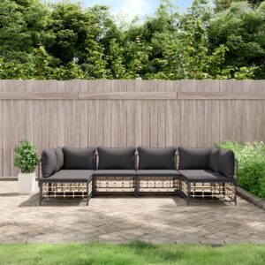 6 Piece Garden Lounge Set with Cushions Anthracite Poly Rattan