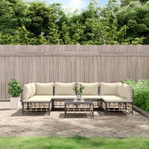 7 Piece Garden Lounge Set with Cushions Anthracite Poly Rattan