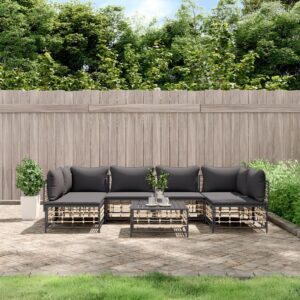 7 Piece Garden Lounge Set with Cushions Anthracite Poly Rattan