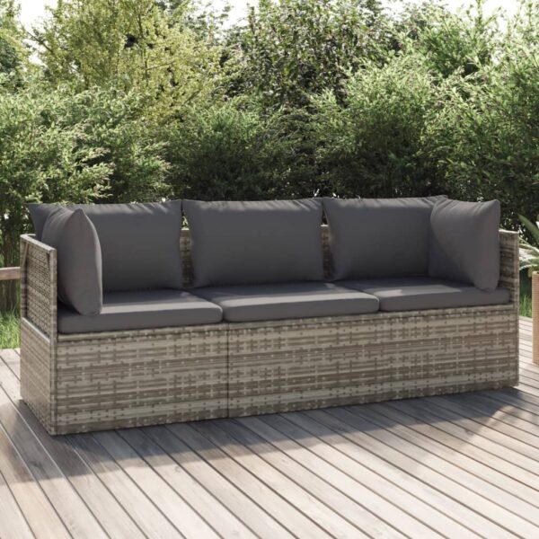 Stylish Grey Garden Lounge Set with Cushions  Poly Rattan Material  Weather Resistant  Comfortable Seating  Ample Storage Space