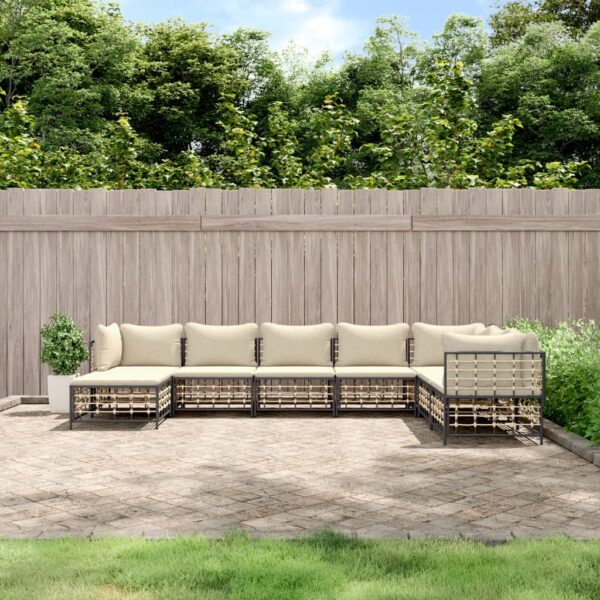 8 Piece Garden Lounge Set with Cushions Anthracite Poly Rattan