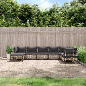 8 Piece Garden Lounge Set with Cushions Anthracite Poly Rattan