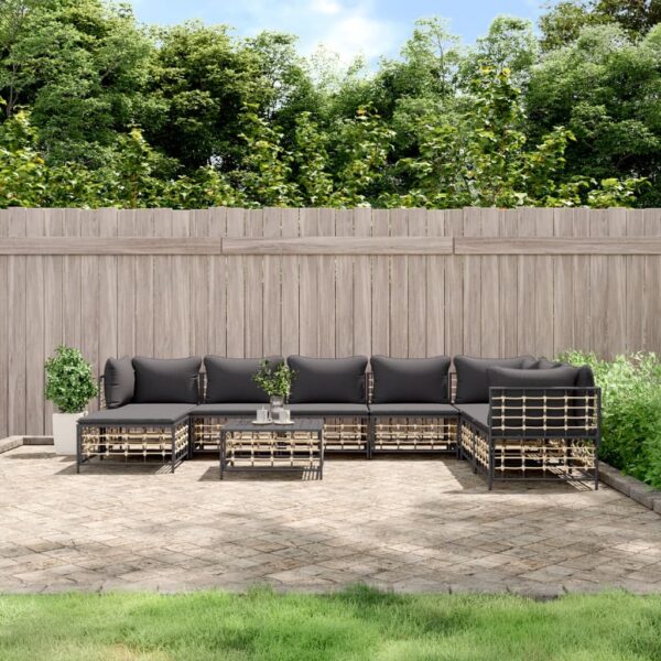 9 Piece Garden Lounge Set with Cushions Anthracite Poly Rattan