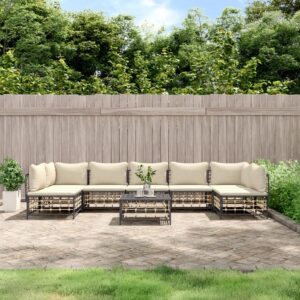 8 Piece Garden Lounge Set with Cushions Anthracite Poly Rattan