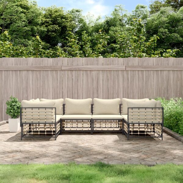 6 Piece Garden Lounge Set with Cushions Anthracite Poly Rattan