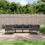 6 Piece Garden Lounge Set with Cushions Anthracite Poly Rattan