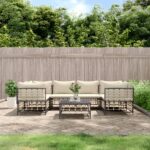 7 Piece Garden Lounge Set with Cushions Anthracite Poly Rattan