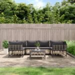 7 Piece Garden Lounge Set with Cushions Anthracite Poly Rattan