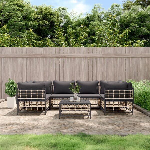 7 Piece Garden Lounge Set with Cushions Anthracite Poly Rattan