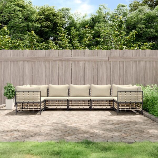 7 Piece Garden Lounge Set with Cushions Anthracite Poly Rattan