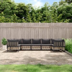 7 Piece Garden Lounge Set with Cushions Anthracite Poly Rattan