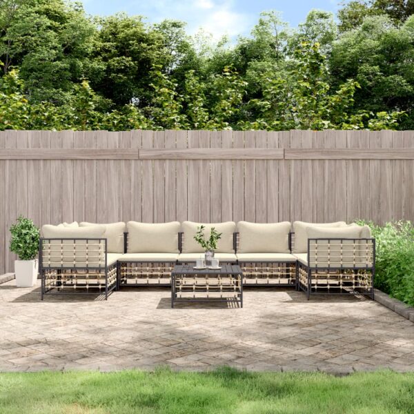 8 Piece Garden Lounge Set with Cushions Anthracite Poly Rattan