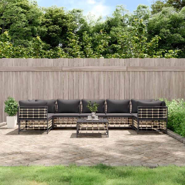 8 Piece Garden Lounge Set with Cushions Anthracite Poly Rattan