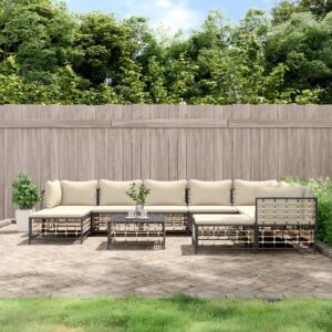 10 Piece Garden Lounge Set with Cushions Anthracite Poly Rattan