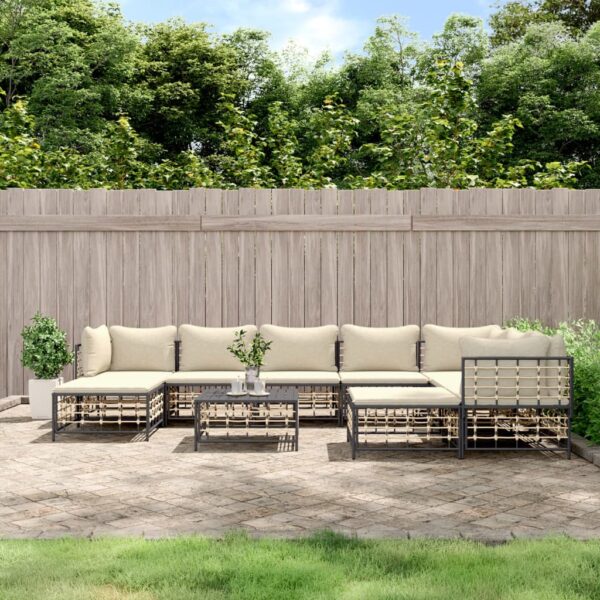 10 Piece Garden Lounge Set with Cushions Anthracite Poly Rattan