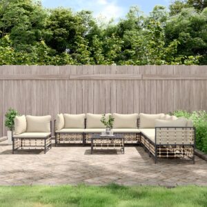 9 Piece Garden Lounge Set with Cushions Anthracite Poly Rattan