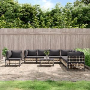 9 Piece Garden Lounge Set with Cushions Anthracite Poly Rattan