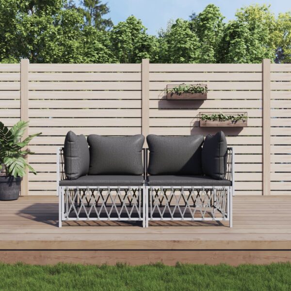 White Steel Garden Lounge Set with Cushions - Durable Woven Fabric  Comfortable Backrest  Modular Design