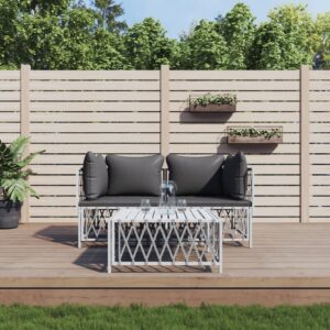 White Steel 3 Piece Garden Lounge Set with Cushions - Durable Woven Fabric  Comfortable  Modular Design