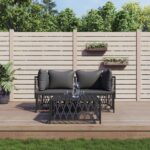 3 Piece Outdoor Garden Lounge Set with Cushions in Anthracite Steel - Durable Woven Fabric