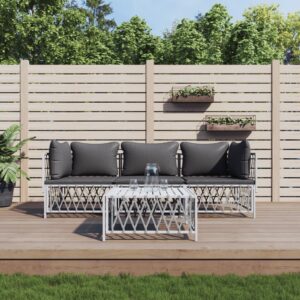 4 Piece Garden Lounge Set with Cushions White Steel