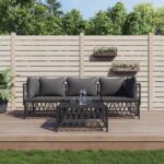 4 Piece Garden Lounge Set with Cushions Anthracite Steel