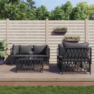 5 Piece Garden Lounge Set with Cushions Anthracite Steel