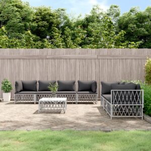 8 Piece Garden Lounge Set with Cushions White Steel