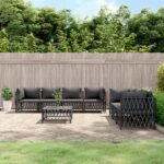 8 Piece Garden Lounge Set with Cushions Anthracite Steel