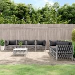 9 Piece Garden Lounge Set with Cushions White Steel