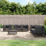 9 Piece Garden Lounge Set with Cushions Anthracite Steel