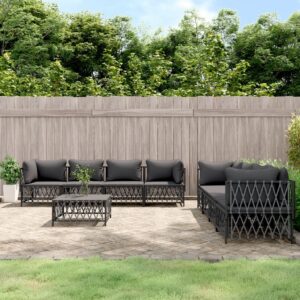 9 Piece Garden Lounge Set with Cushions Anthracite Steel