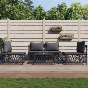 5 Piece Garden Lounge Set with Cushions Anthracite Steel