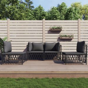 4 Piece Garden Lounge Set with Cushions Anthracite Steel